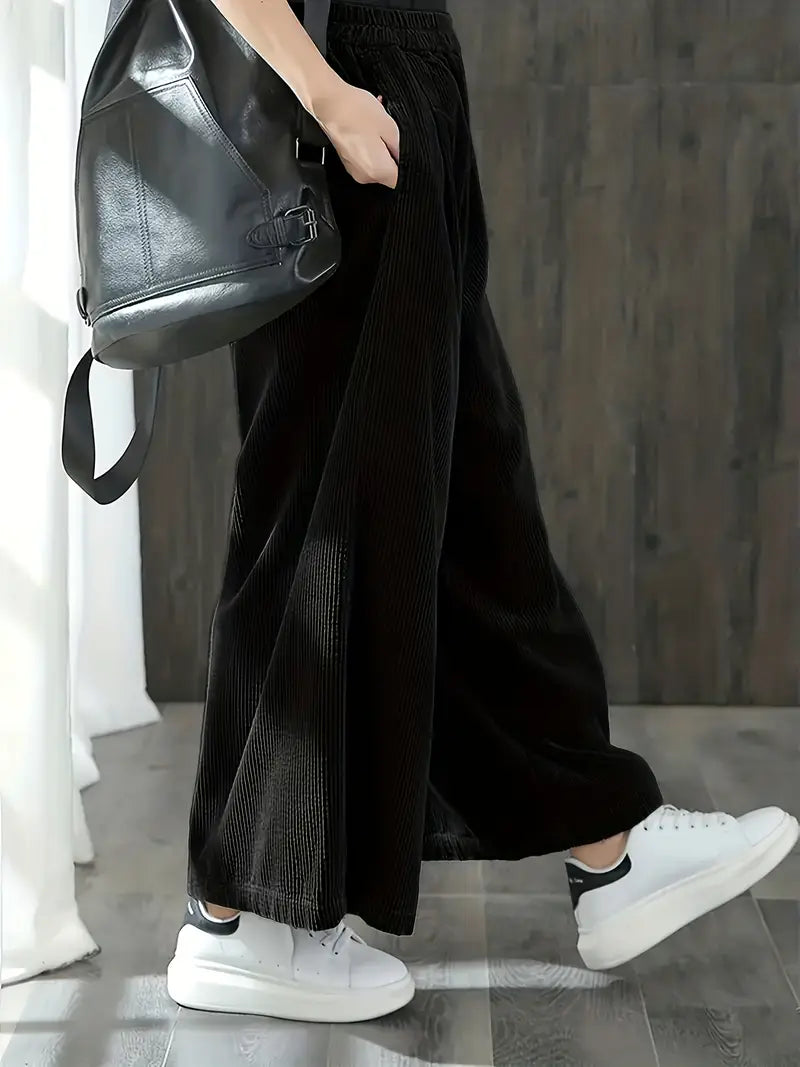 Amara| Sztruksowe Spodnie o Luźnym Kroju