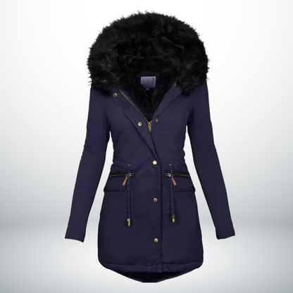 Zynro™ - Luźna Kurtka Zimowa o Sredniej Długości z Kapturem i Miękkim Kołnierzem