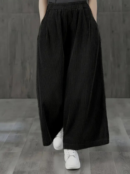 Amara| Sztruksowe Spodnie o Luźnym Kroju