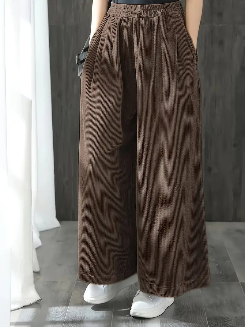 Amara| Sztruksowe Spodnie o Luźnym Kroju