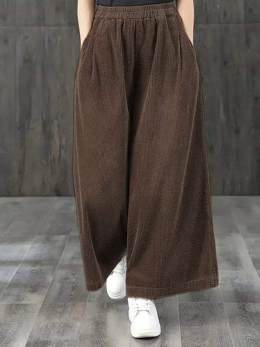 Amara| Sztruksowe Spodnie o Luźnym Kroju